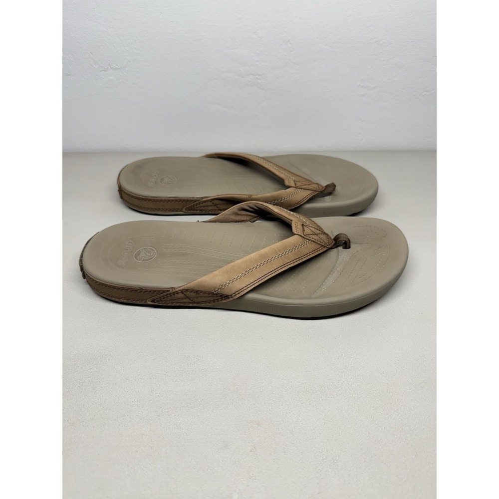 Crocs Men's Brown Leather Flip Flops Mens Sz 11